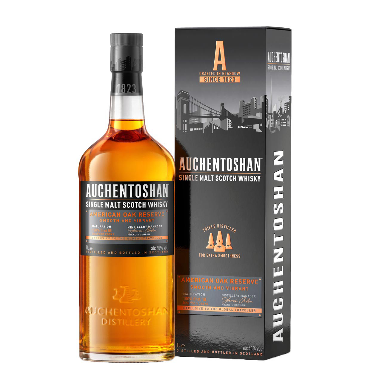 Auchentoshan American Oak Reserve 1 liter 40% vol. Auchentoshan American Oak Reserve 1 liter 40% vol.