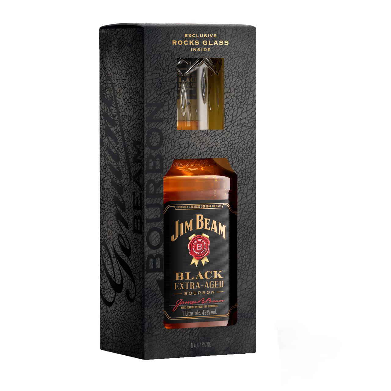 Jim Beam Black Extra Aged + Glas 1 Liter 43%vol. Jim Beam Black Extra Aged + Glas 1 Liter 43%vol.