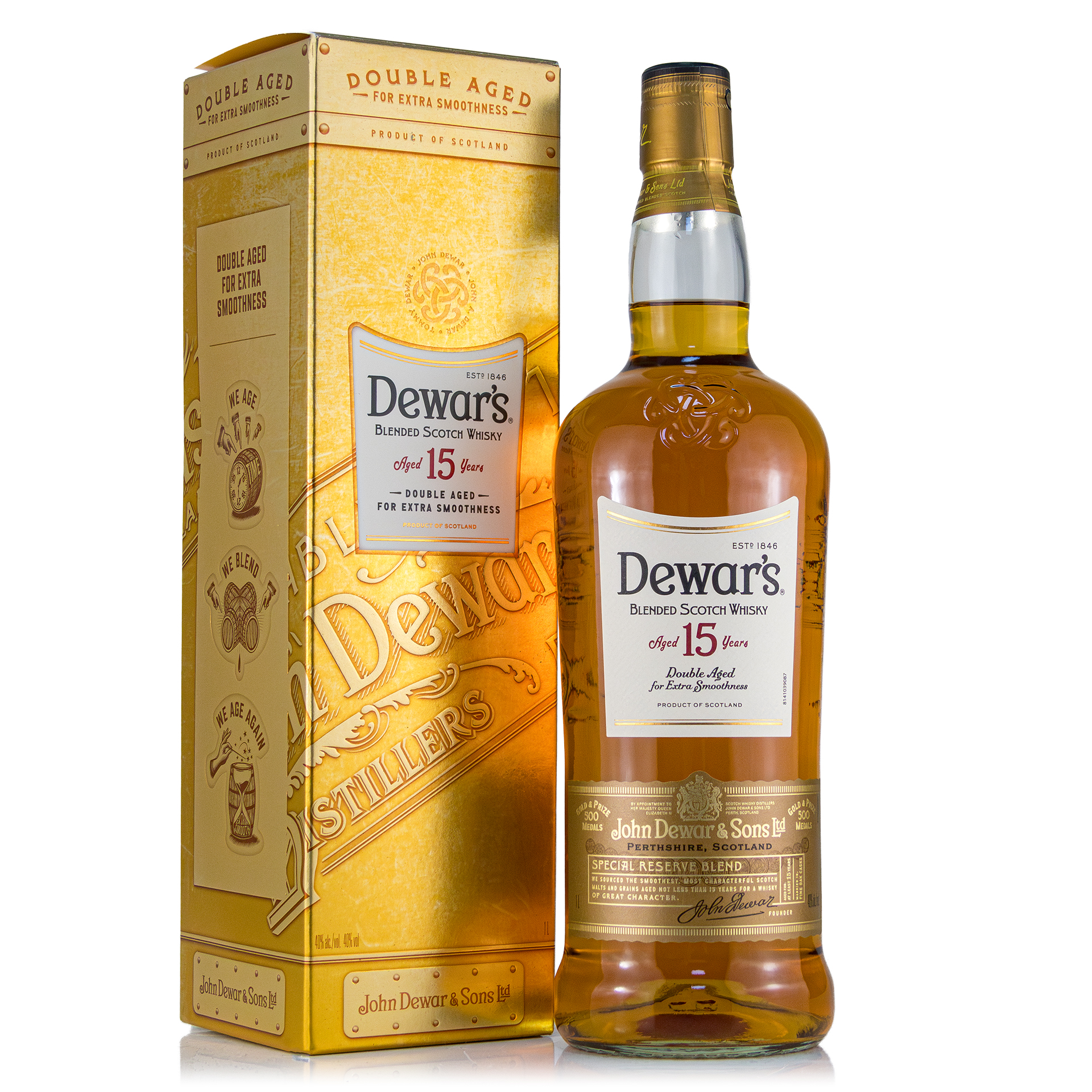 Dewars 15 Years Scotch Whisky 40%.  1 Liter