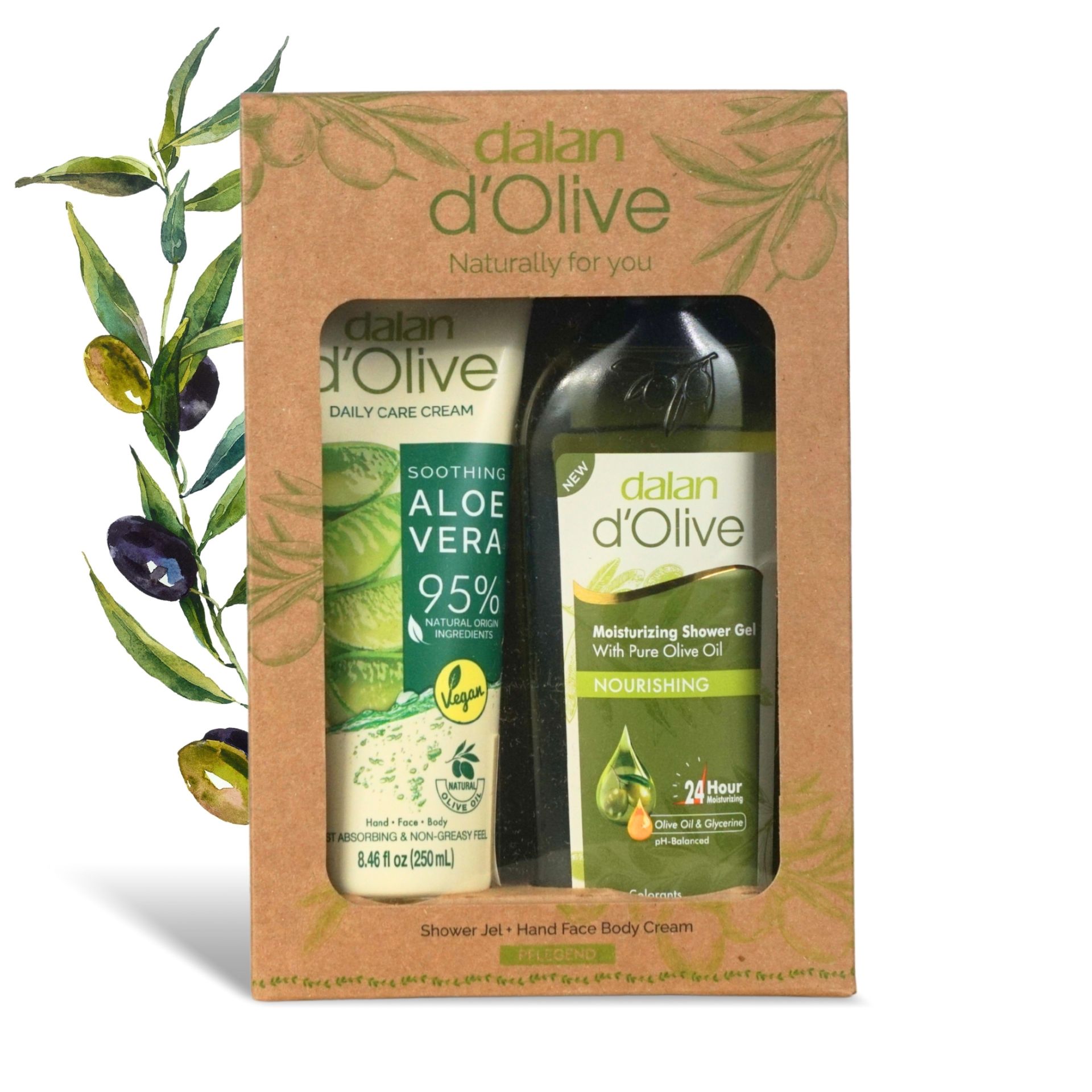 Dalan d’Olive Gift Set Shower Gel 400ml & Body Cream with Aloe Vera 250ml