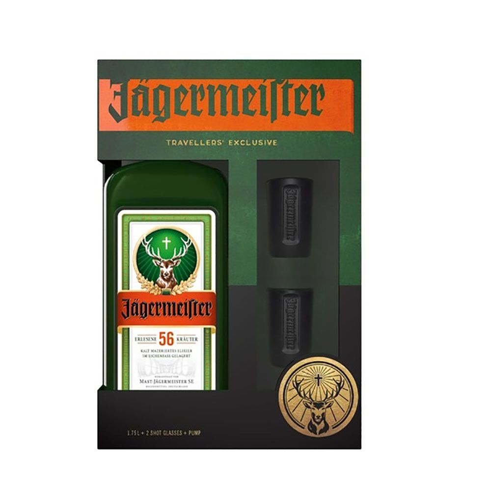 Jägermeister 35,0 % vol 1,75 Liter Geschenksbox mit 4 Shotgläsern und  Partypumpe online kaufen bei Netto