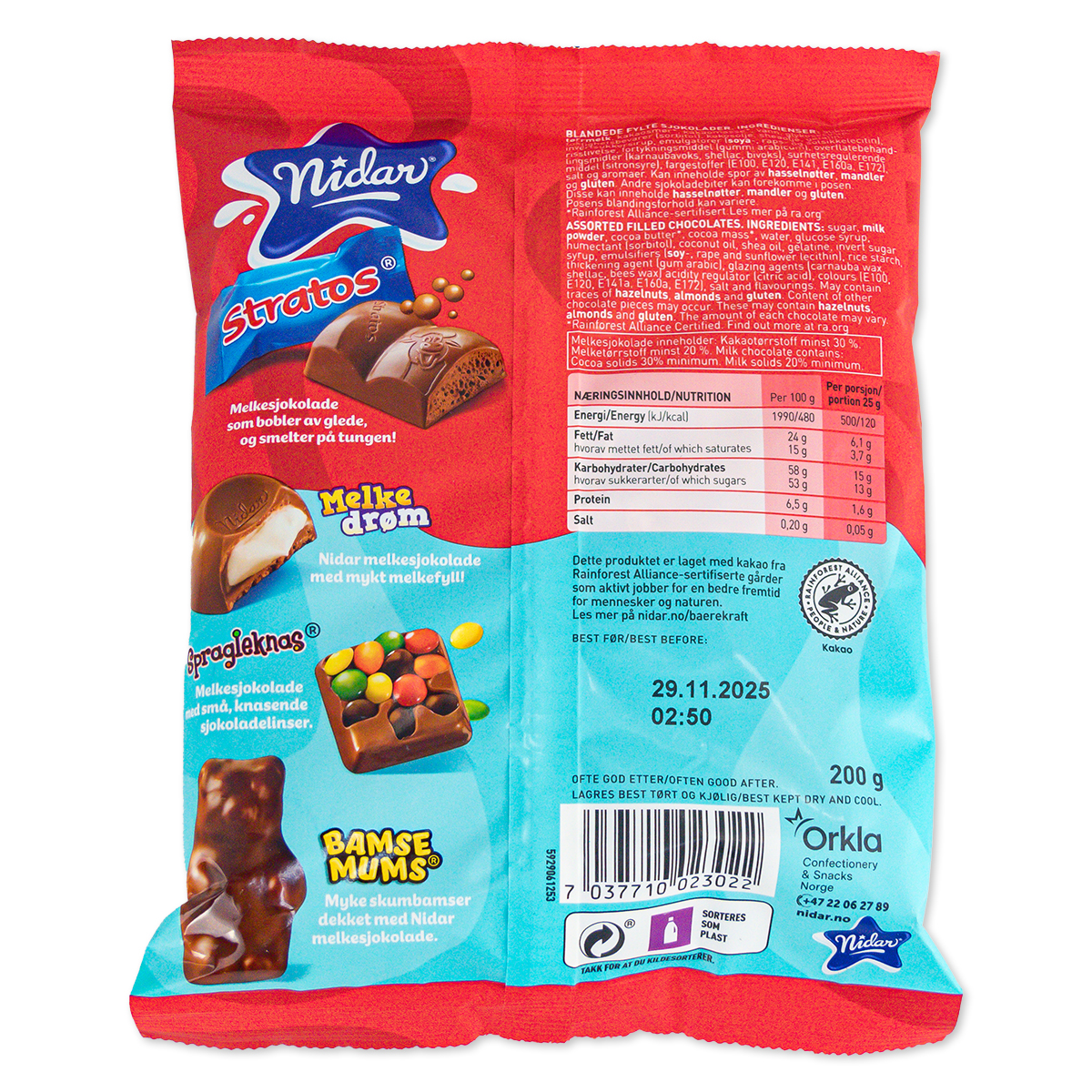 Nidar Favoritter Schokolade mit versch. Füllungen 200g Nidar Favoritter Schokolade mit versch. Füllungen 200g