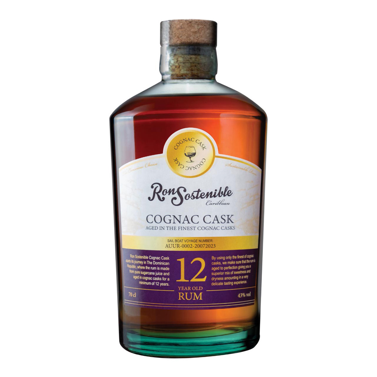 Ron Sostenible 12 Years Cognac Cask 43%. 0,7 Liter