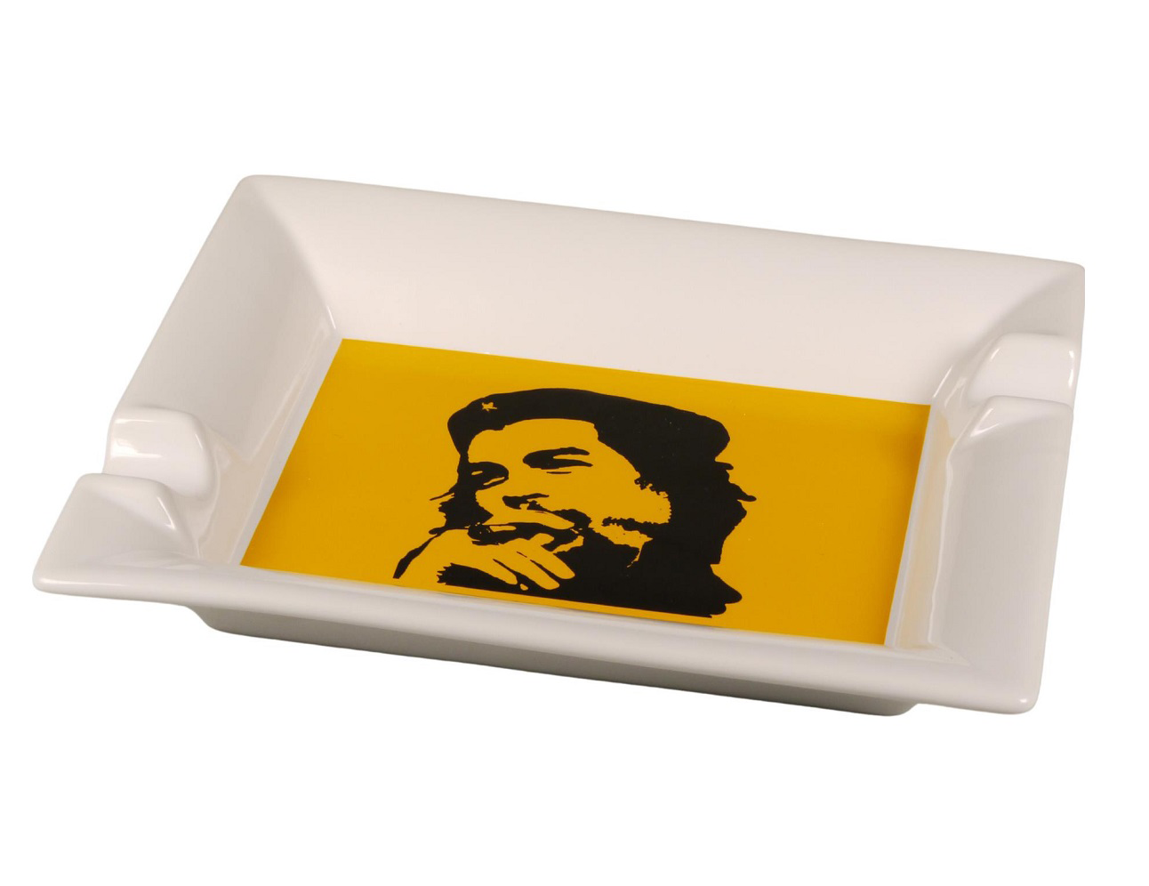 Cigar ashtray "Che" porcelain white/yellow, 2 shelves