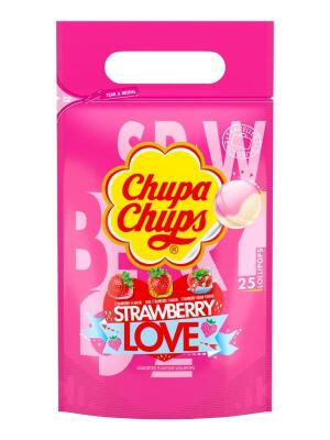 Chupa Chups Strawberry Mix 25x Lollis 300g Chupa Chups Strawberry Mix 25x Lollis 300g
