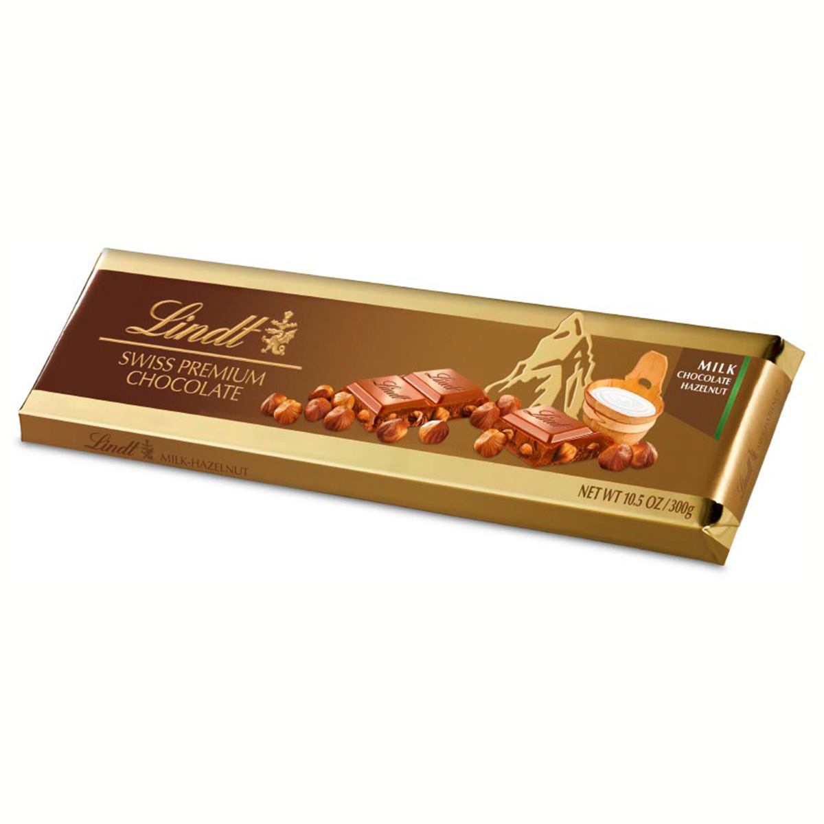 Lindt Gold Bar Swiss Milk Chocolate with Whole Hazelnuts 300 g