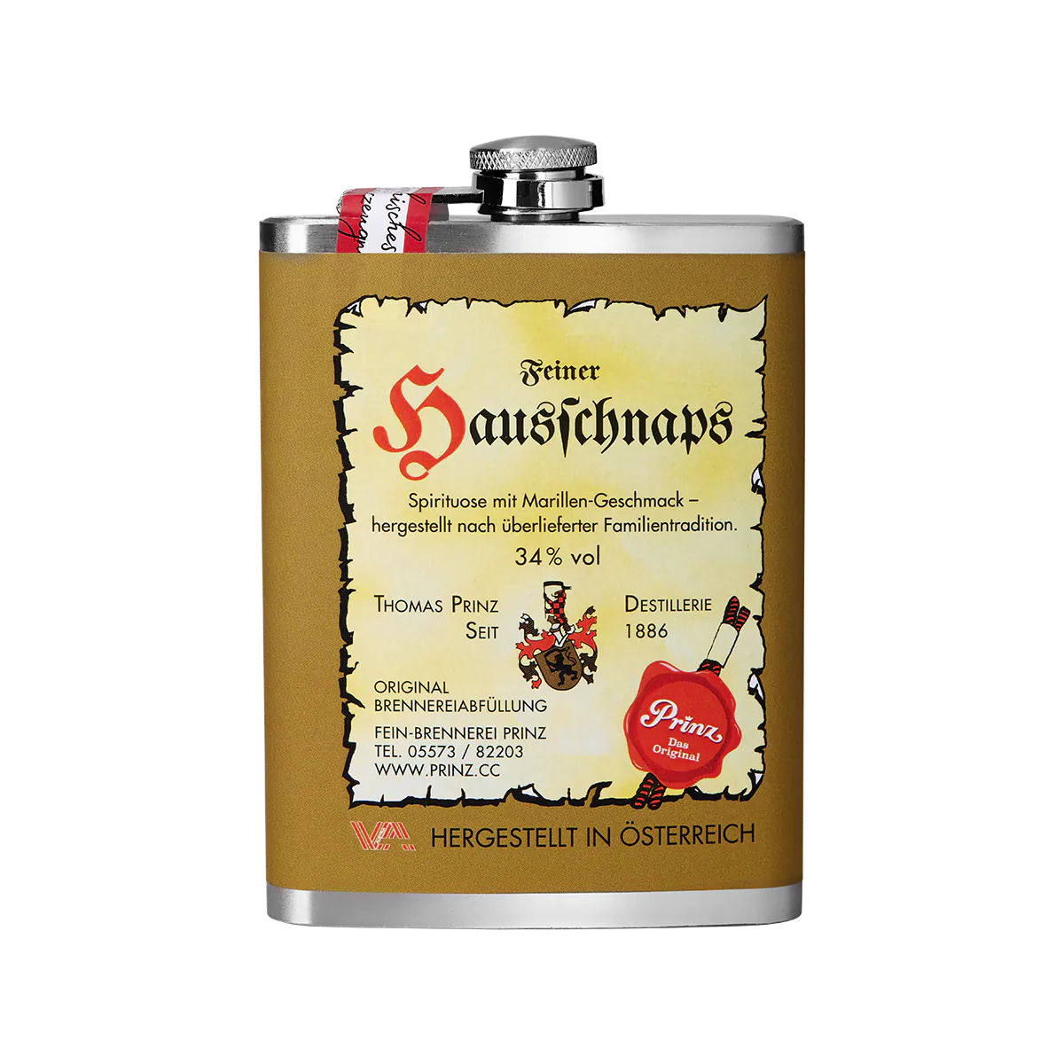 Prinz hip flask house schnapps apricot 34% vol. 0.2 liters