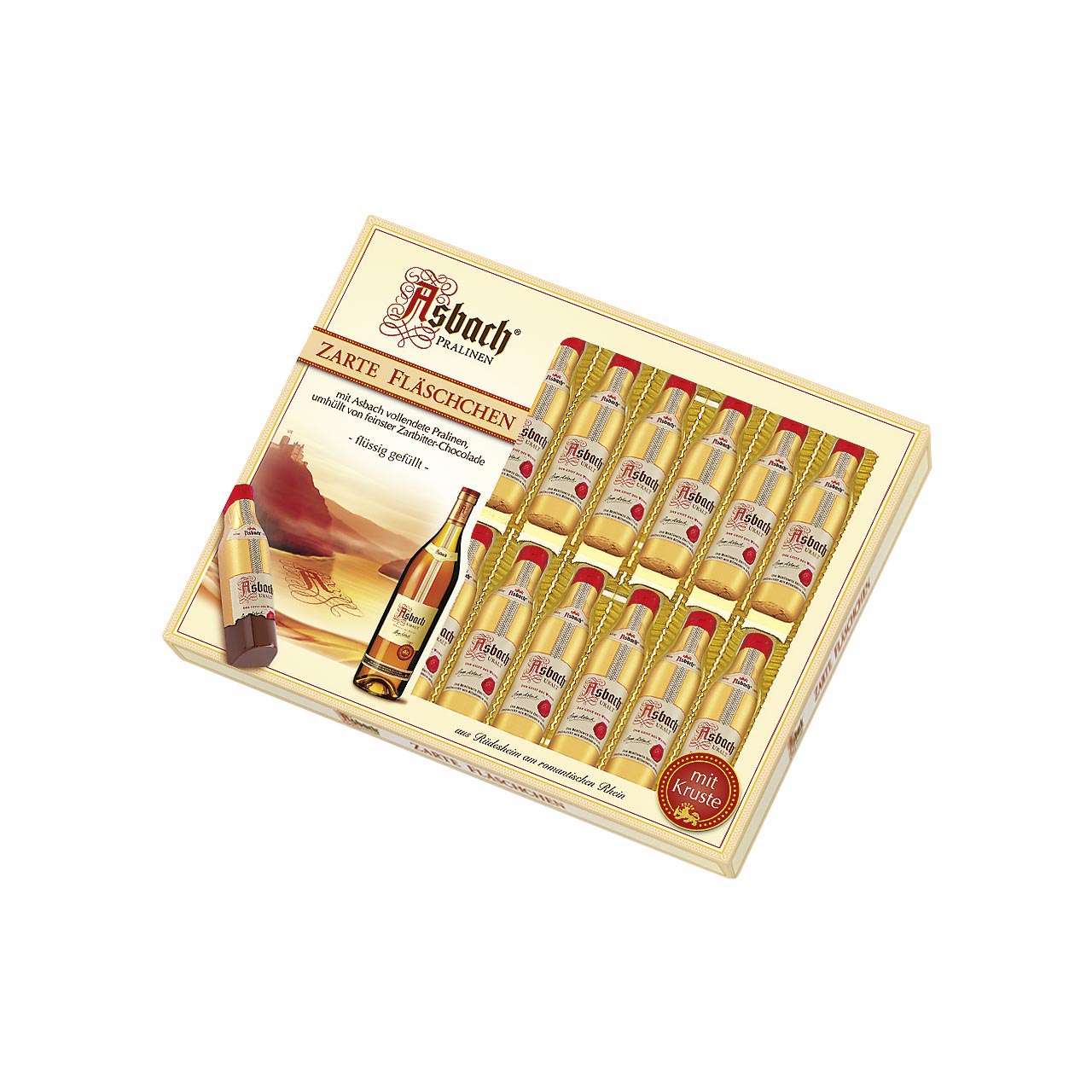 Asbach Zarte Fläschchen 20 Pralinen Zartbitter Schokolade 250g