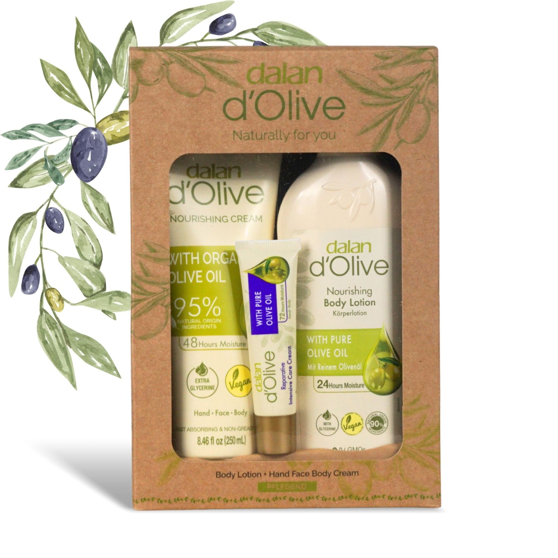 Dalan d’Olive 3 Piece Gift Set – Hand & Body Cream + Body Lotion + Intensive Cream
