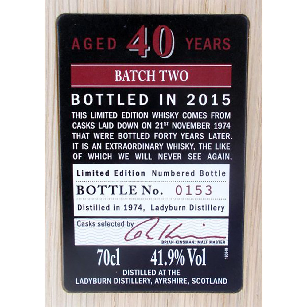 Ladyburn 40 Years 1974 - 2015 Batch # 2 0.7 liters 41.9% vol. Ladyburn 40 Years 1974 - 2015 Batch # 2 0.7 liters 41.9% vol.