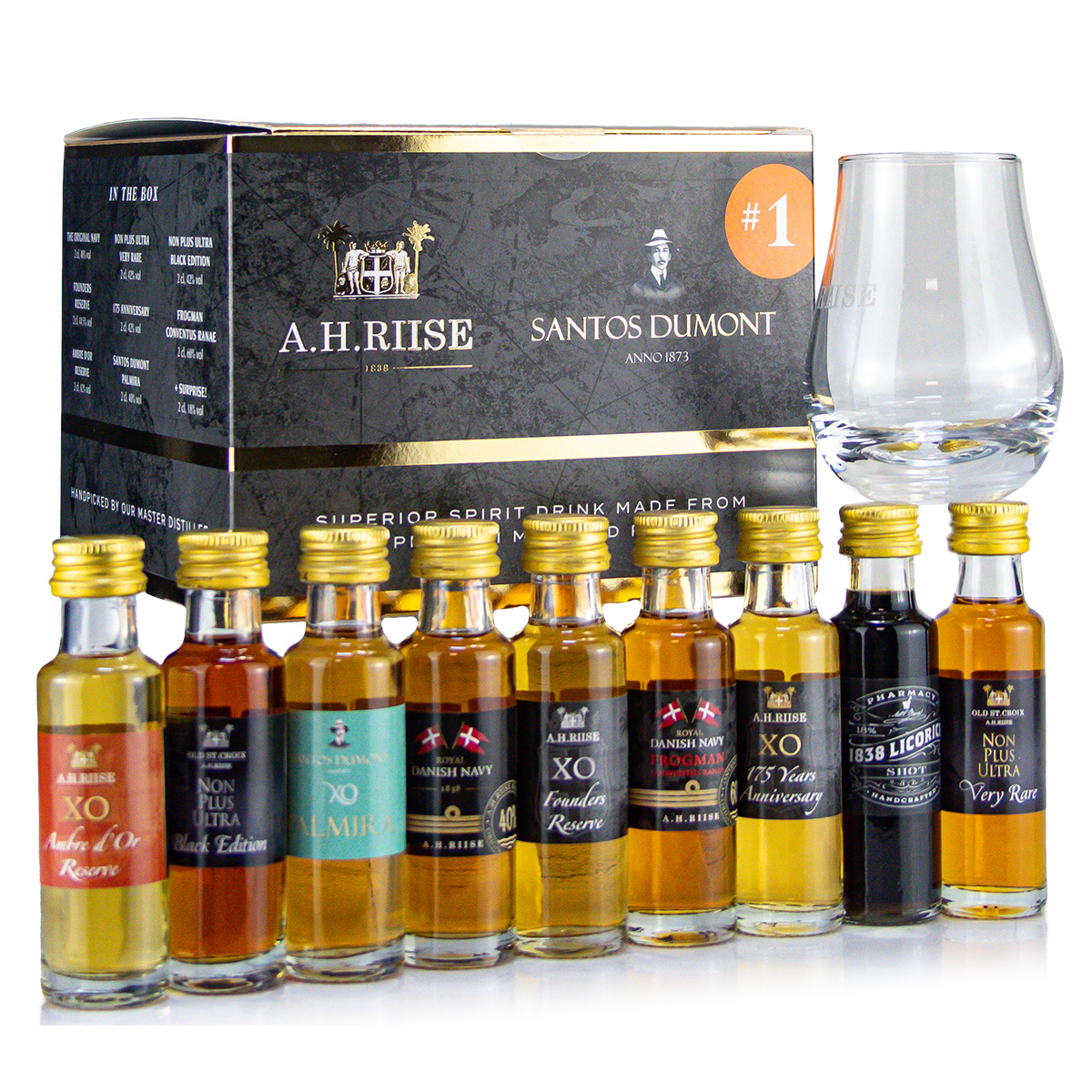 A.H.Riise Tasting Kit 1 Black 41,17%vol. 8+1x20ml  0,18 Liter