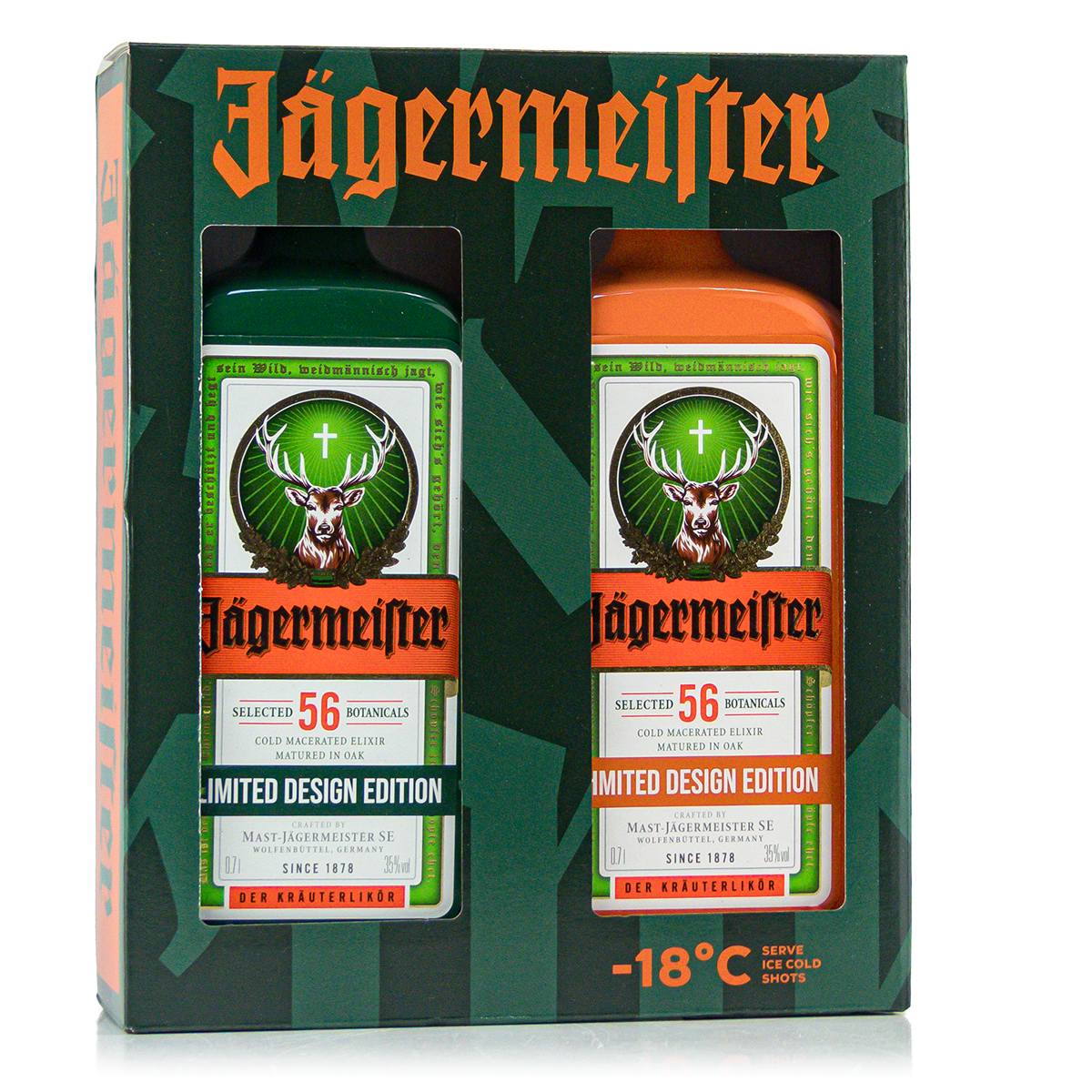 Jägermeister Pantone Green + Orange 35%vol 1,4 Liter Duopack