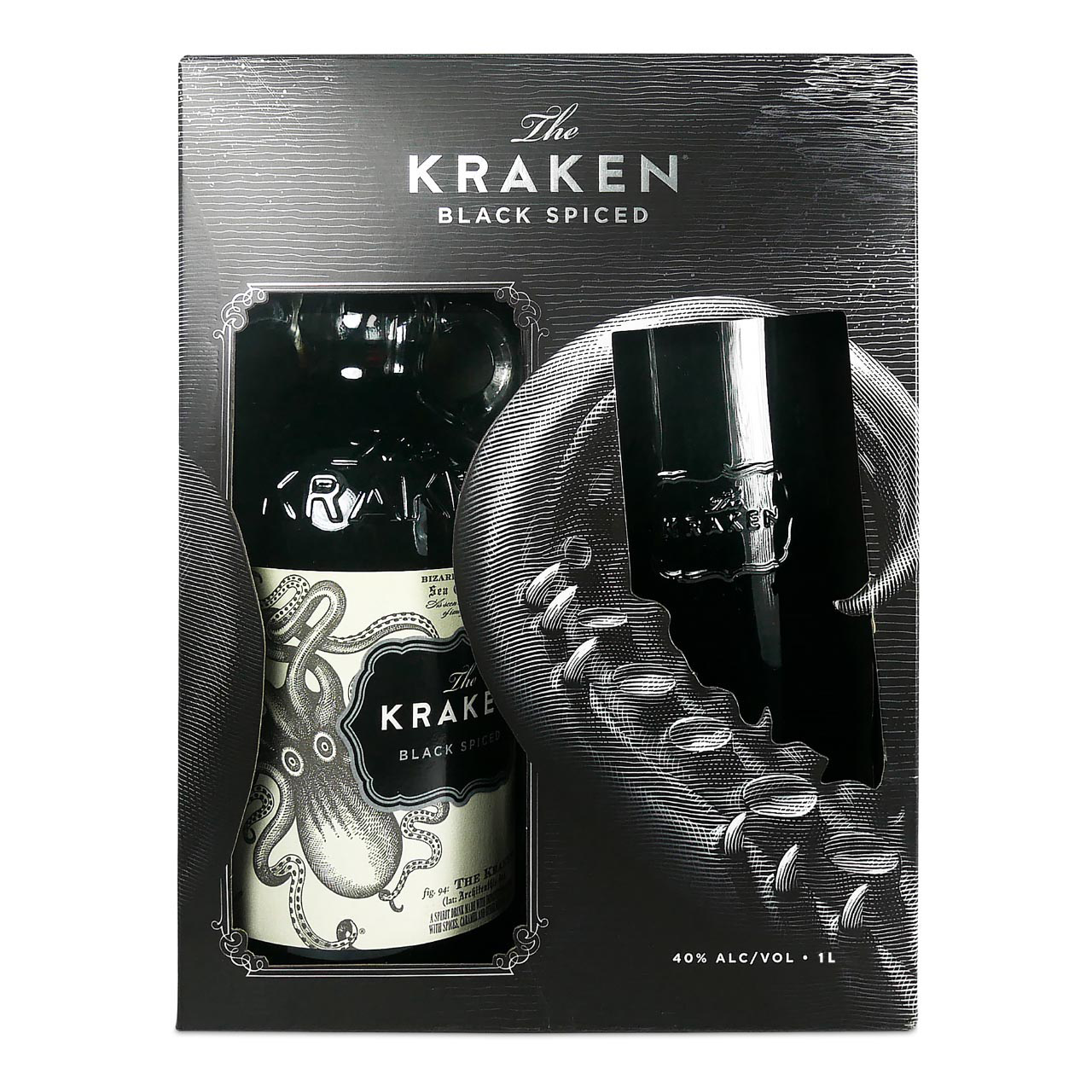 Kraken Black Spiced 1 Liter 40%vol. + Glass Kraken Black Spiced 1 Liter 40%vol. + Glass