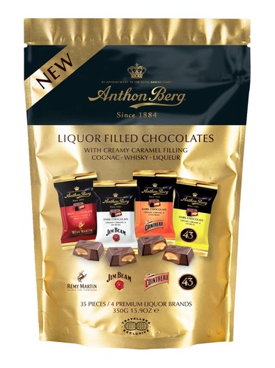Anthon Berg Liquor Filled Chocolates with Caramel Filling Cognac Whisky Liqueur 350g
